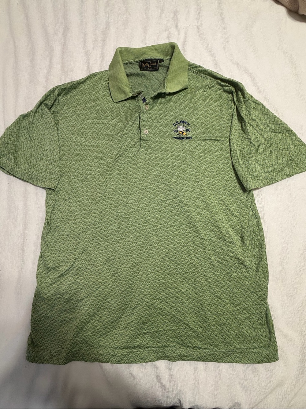 Vintage Bobby Jones Green Chevron Golf Polo with 2006 US Open Winged Foot Crest